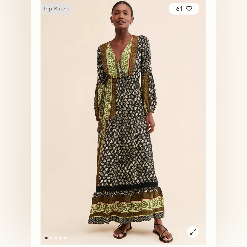 Anthropologie Raga Gwyneth Maxi Dress. Green and navy paisley. New. Large.